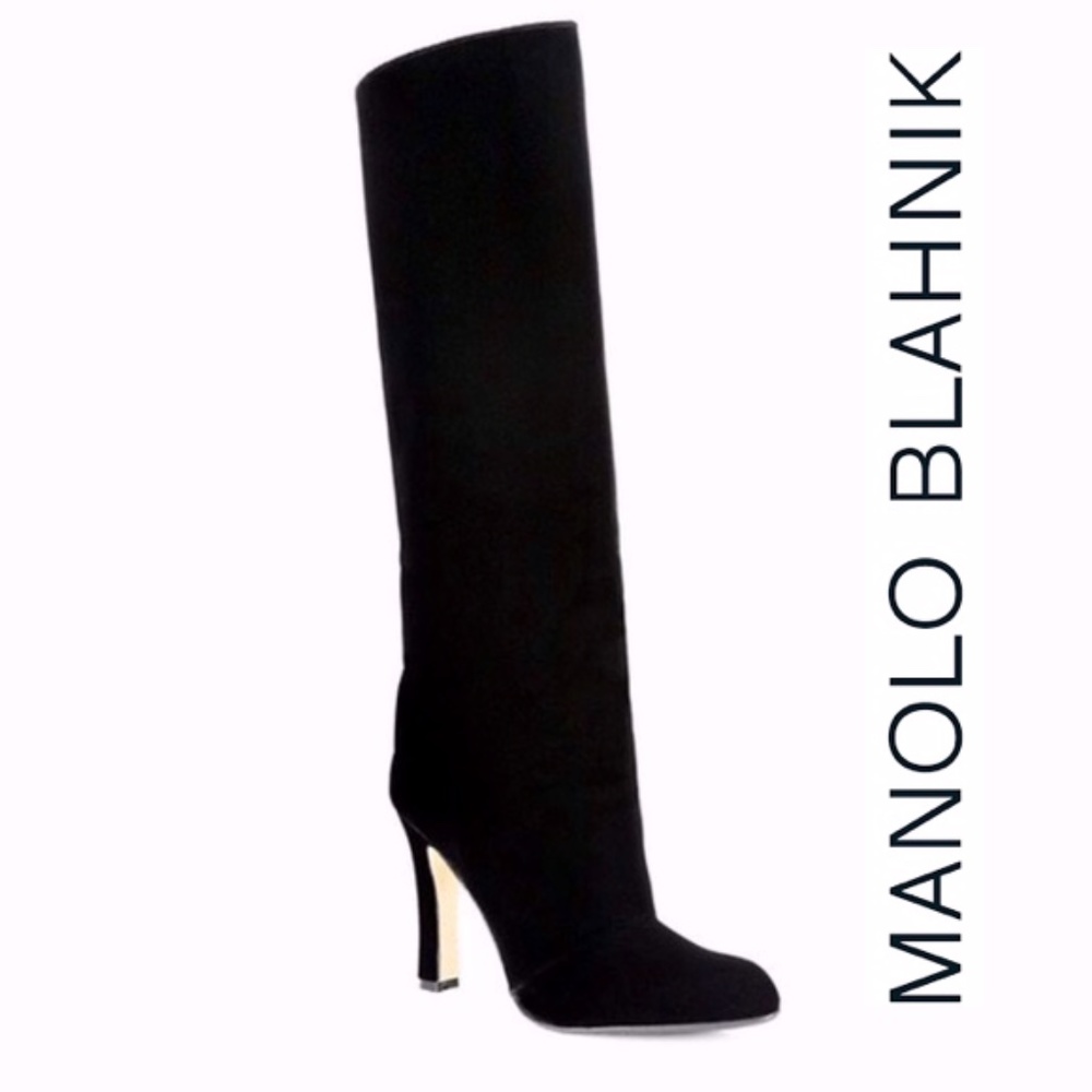 NEW Manolo Blahnik Khomo 105 Tall Velvet Boots - Picture 2 of 8